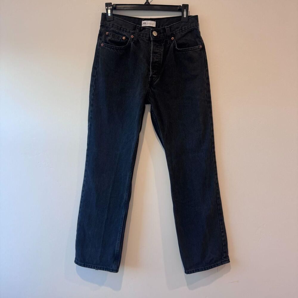 ZARA Washed Black High Rise Straight Leg Denim Jeans EUR 38 / US 6